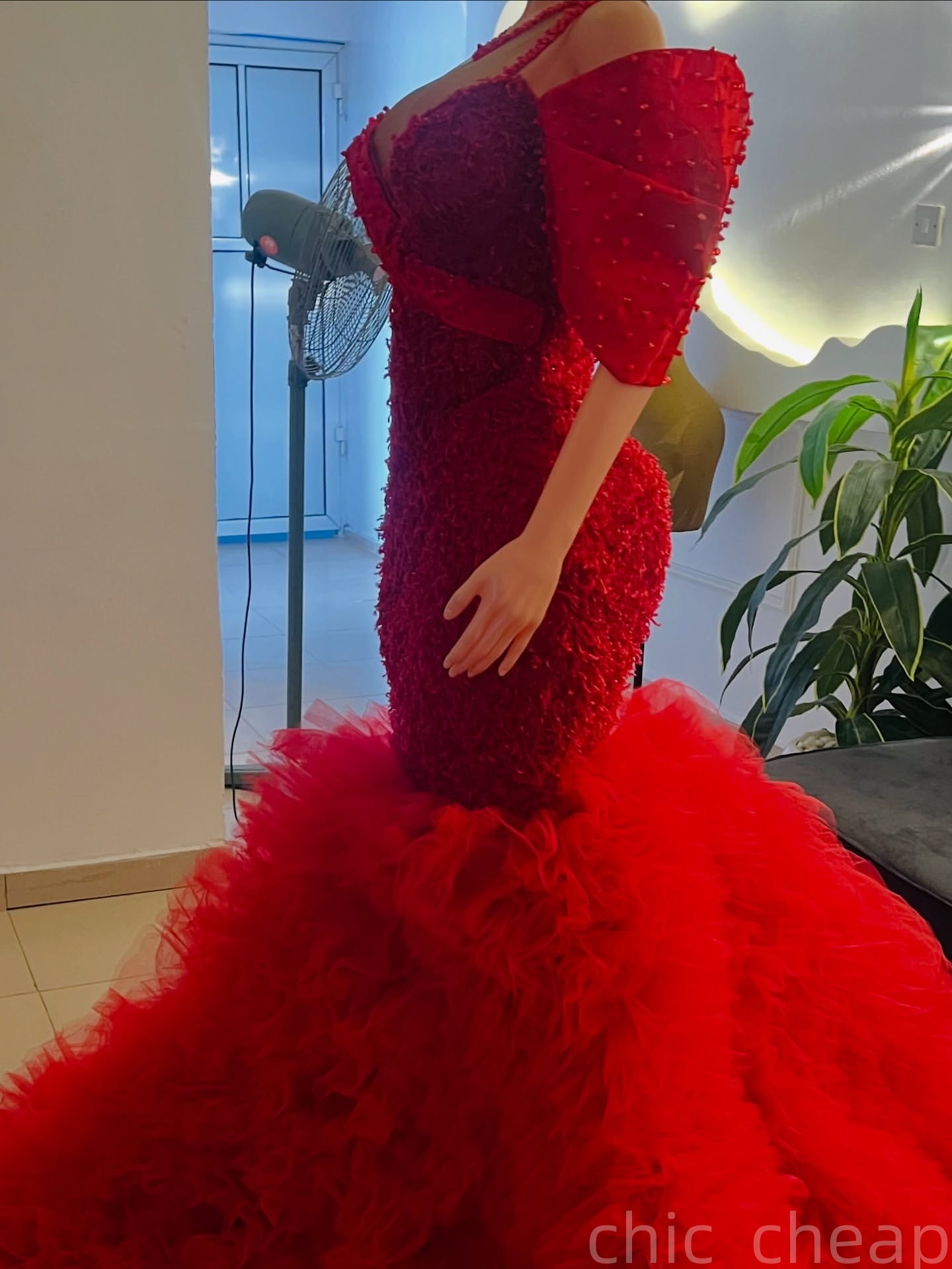 Red Mermaid Prom Dresses 2025 Beaded Sequined Tiers Tulle Sparkly Evening Formal Party Second Birthday Engagement Gowns Plus Size Dress For Special Oc