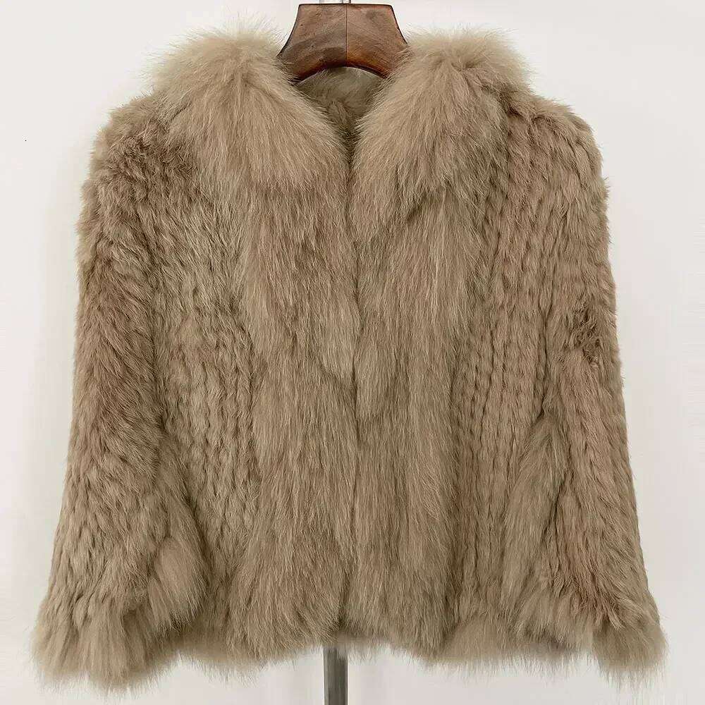 Autumn Knitted Shawl Fox Collar Jacket 2024 Winter New Natural Real Rabbit Fur Coat