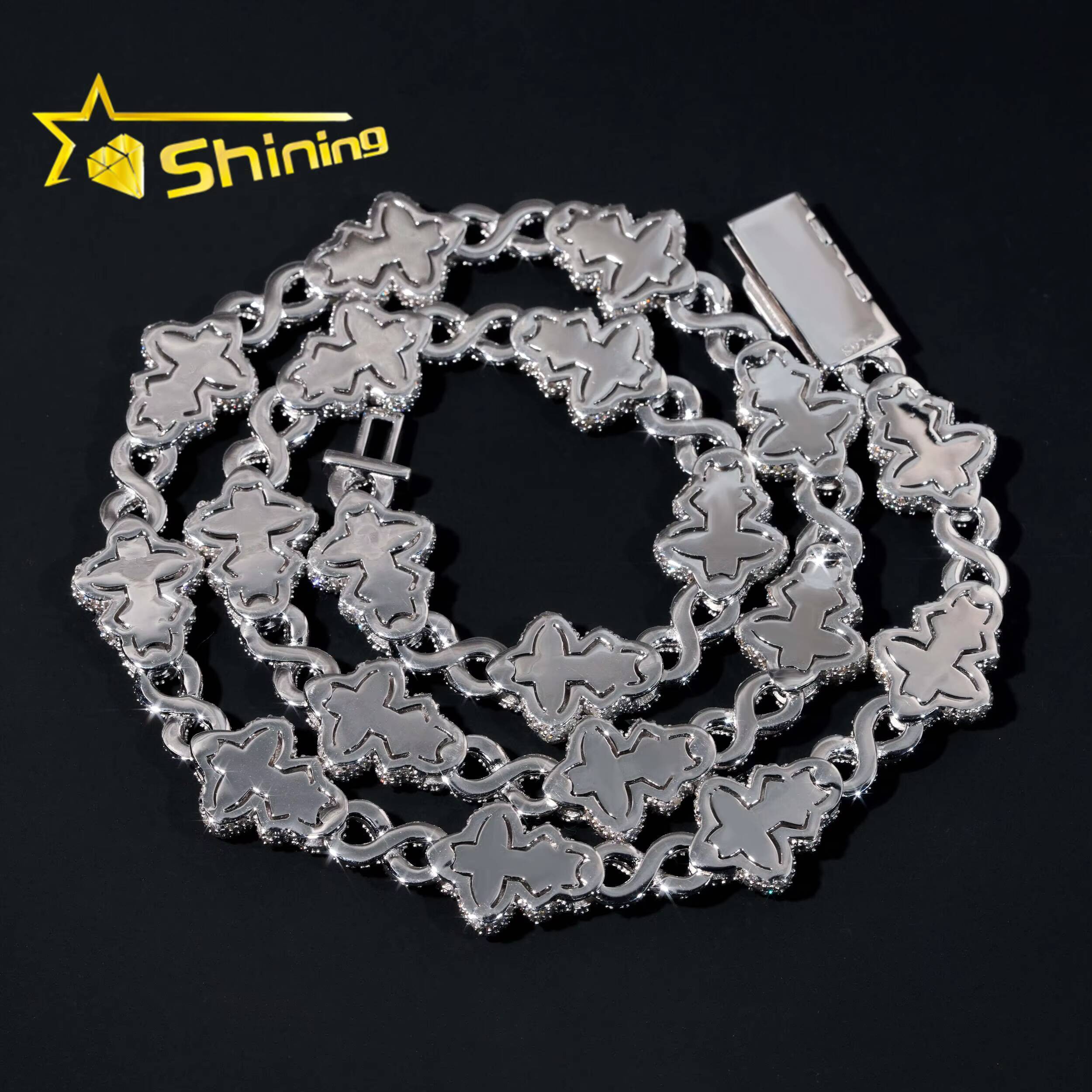 New Arrival VVS Moissanite Necklace Solid 925 Silver Cuban Link Hip Hop Jewelry Iced Out Flower Cross Link Cuban Necklace