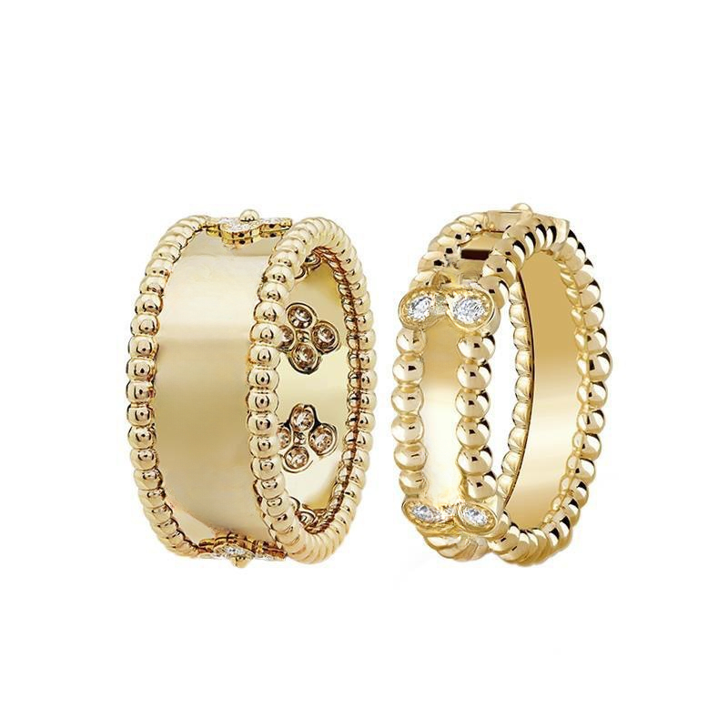 Top grade classic clover designer band ring for women girls charm elegant 18k gold silver rings with shine crystal bling diamond engagement ring jewelry