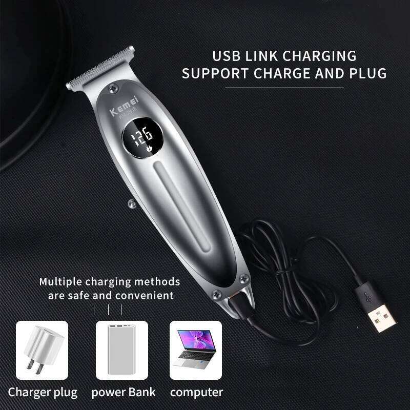 Kemei KM-1948 Golden Professional Trimmer LED Display Metal USB Charging Electric Men'S Hair Clipper