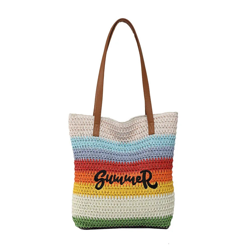 Summer woven embroidered beach bag womens tote bag large capacity single shoulder travel bag grass woven bag 250723