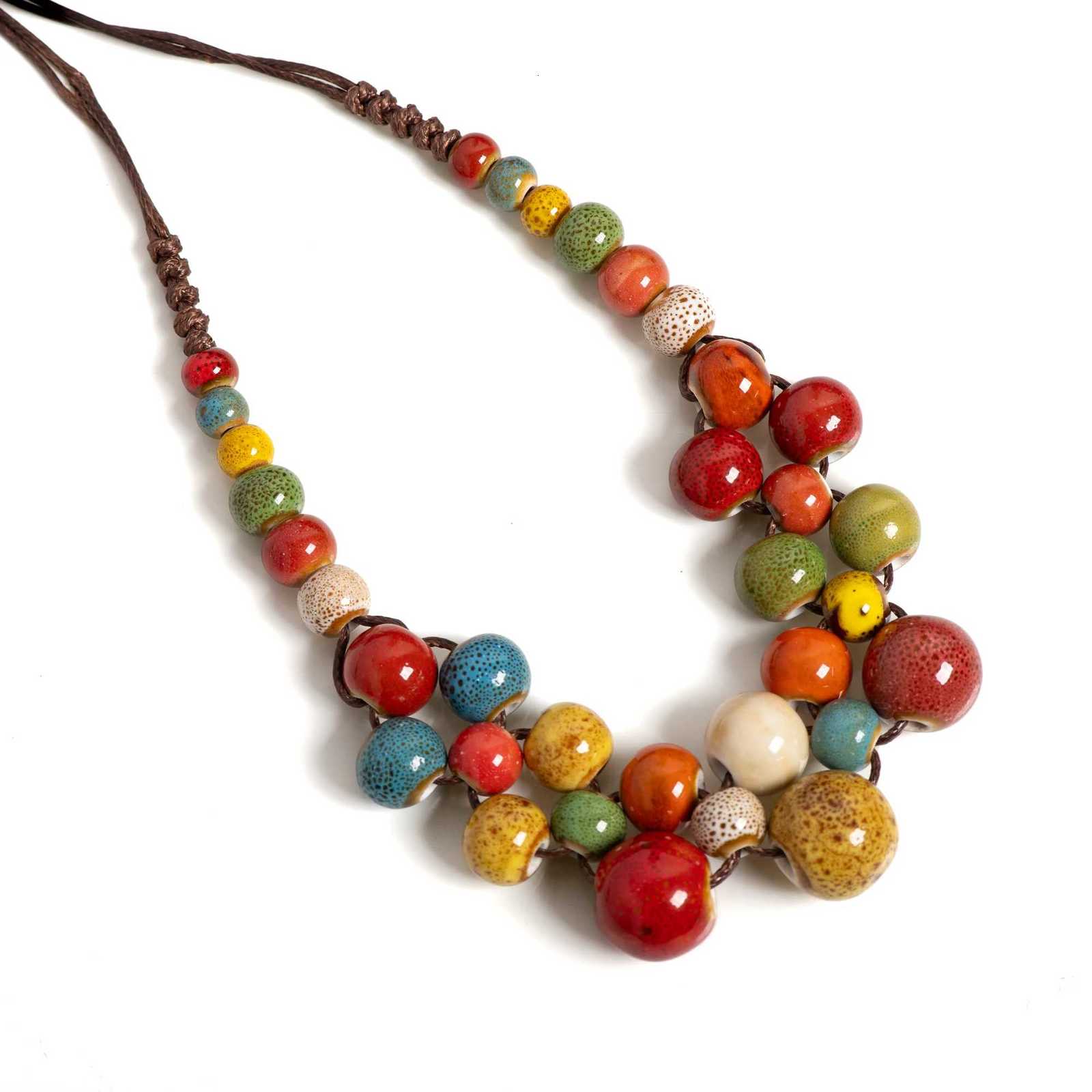 Boho Statement Necklace Multilayer Ceramic Beaded Necklace Adjustable Vintage Jewelry for Women Z250910