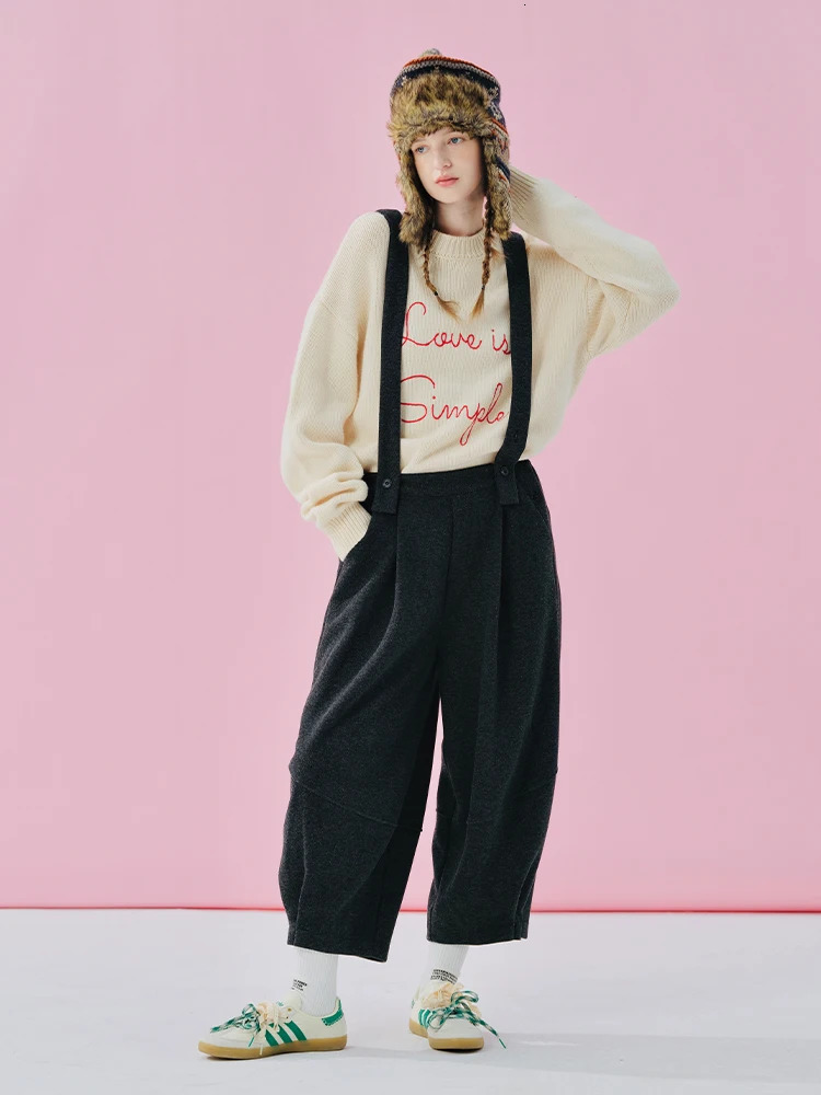 IMOKOKONI original n round neck pullover with red letter print warm sweater for women 244946 250728