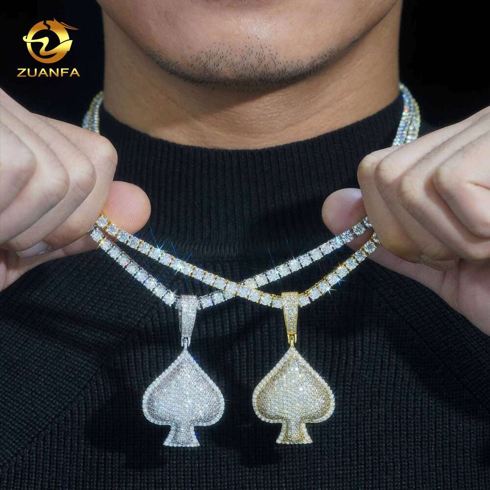 Fashion Playing Card Custom Sier Hip Hop Bling Heart Spade VVS Moissanite Pendant for Necklace