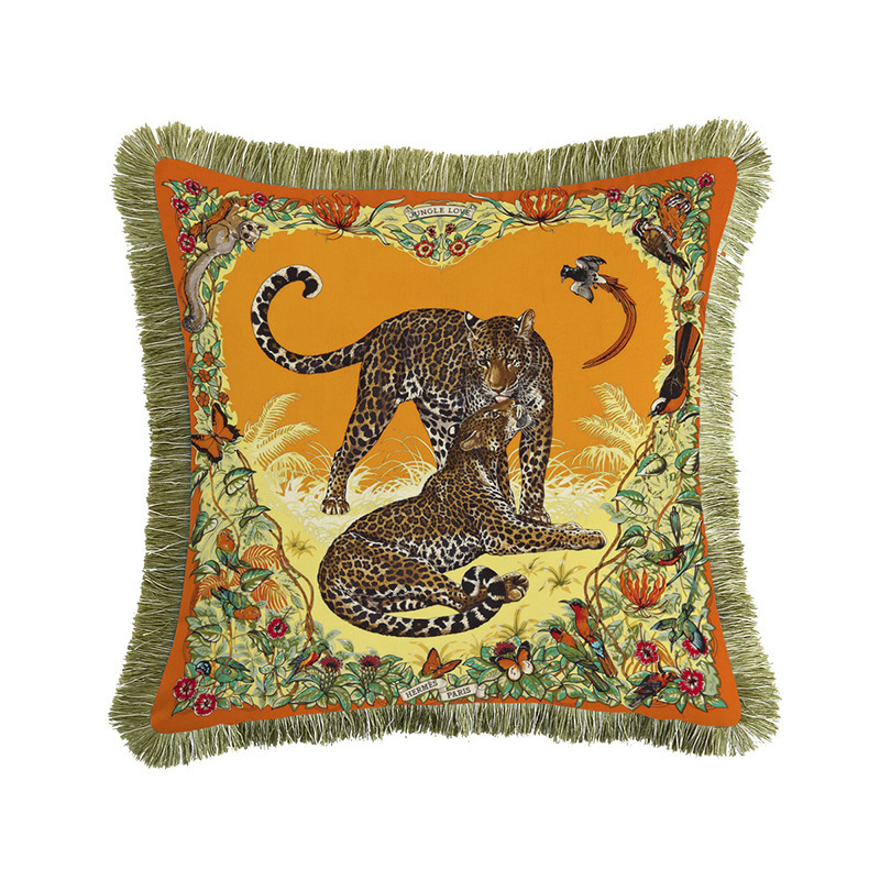European leopard series sofa decoration pillow model room Bay bay window car tassel cushion with core waist pillow 250728