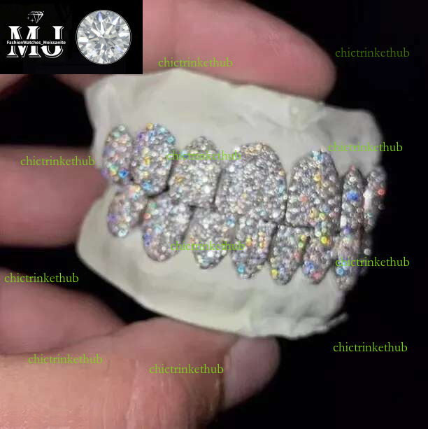 Iced Out Hip Hop Dia Teeth Rappers Top 8 Bottom Gold Plated Sterg Sliver Custom Vvs Moissanite Grillz