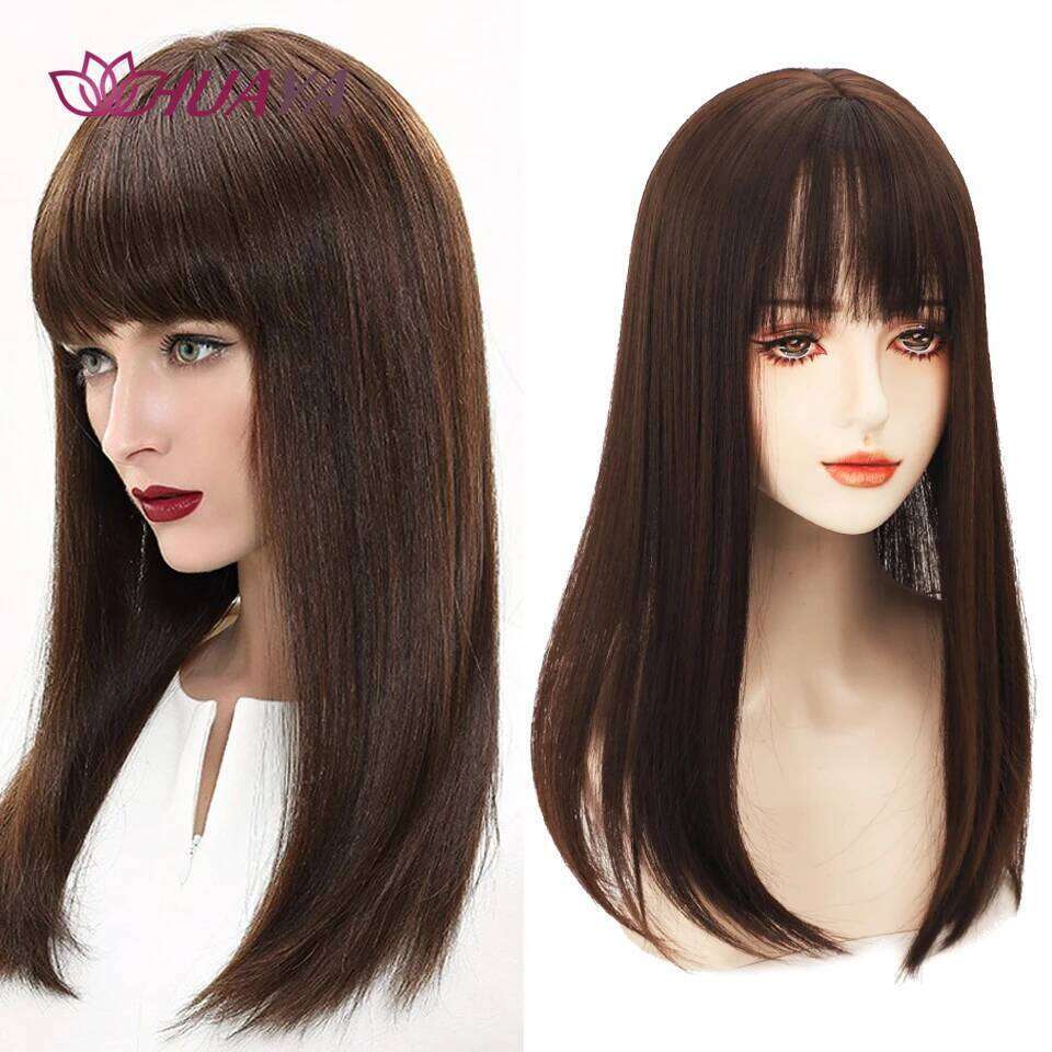 HUAYA Synthetic Women In Piece With Bangs Cover Thinning and White Hairpiece Top Clip on Hair Extension