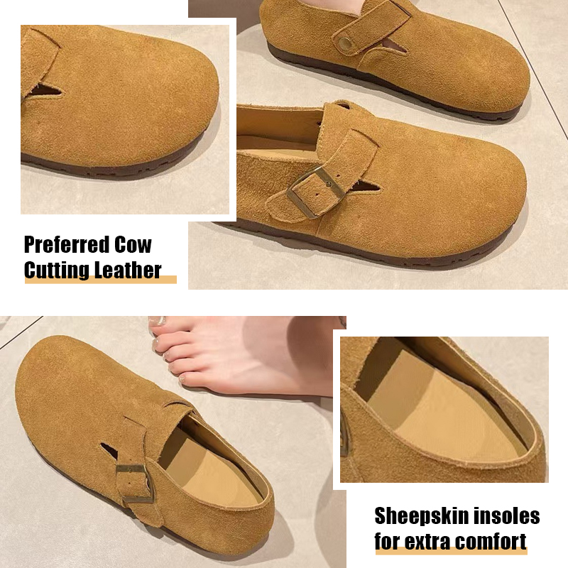 Spring/Summer New Arrival Open-Toe Leather Flat Shoes with Full Buckle Retro Casual Shoes