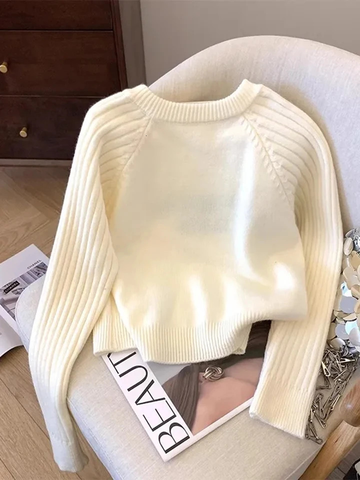 Jmprs Women Casual Letter Sweaters Loose Long Sleeve Korean Knitted Pullovers Vintage O Neck Button n Cute Sweet Tops 250728