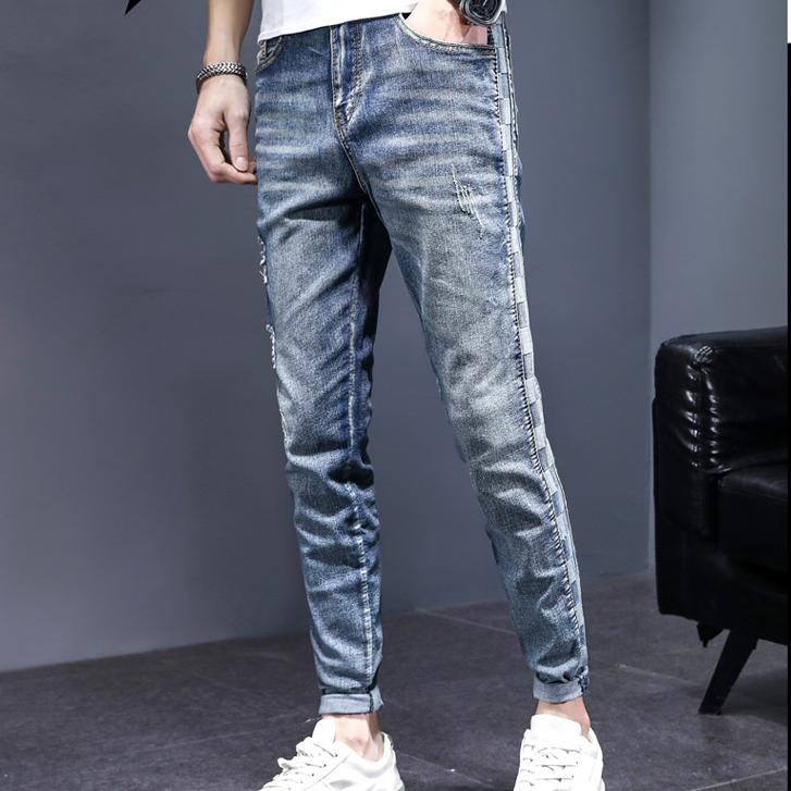 free shipping designer pants for man Slim fit ripped ankle pants