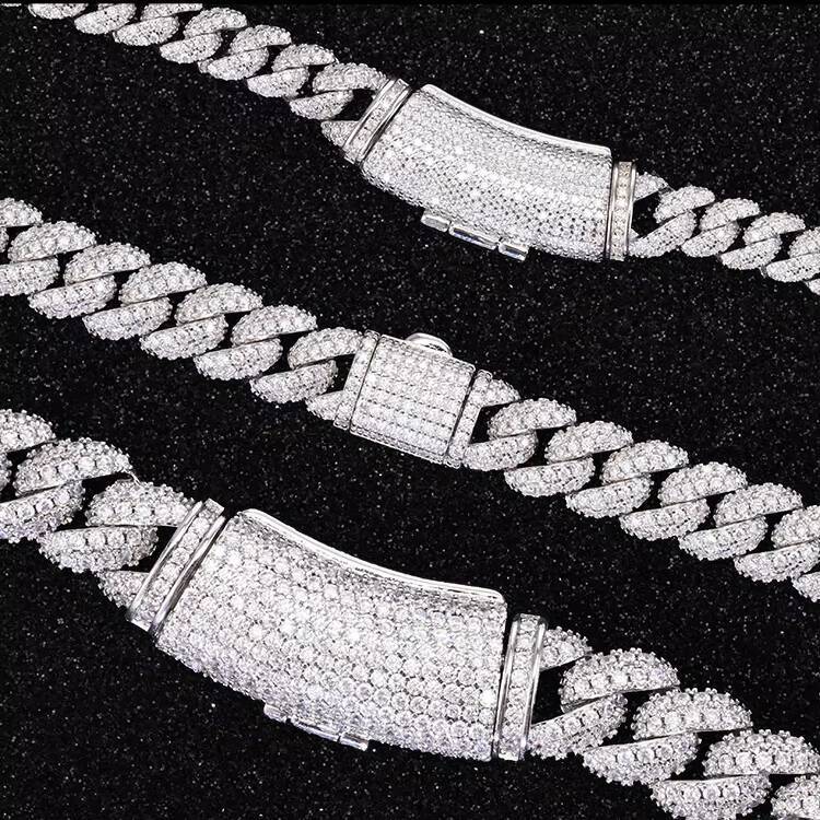Ready to Ship Hiphop Jewelry Necklace 6mm/9mm/13mm 2Row 925 Silver Iced Out VVS Moissanite Cuban Link Chain Necklace for Men