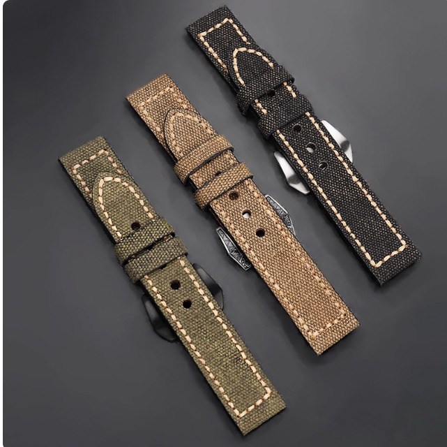 Canvas Laminated Leather Watchband 20 22 24 26mm for PAM111 441 Bronze Watch Accessories Cusn8 Buckle Mens Strap 240106