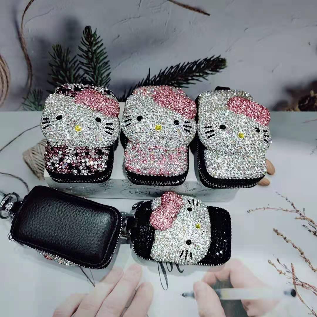 Cute Cat Rhinestone Keychain for Car Key Holder Key Bag Key Case Car Remote Bag i250728