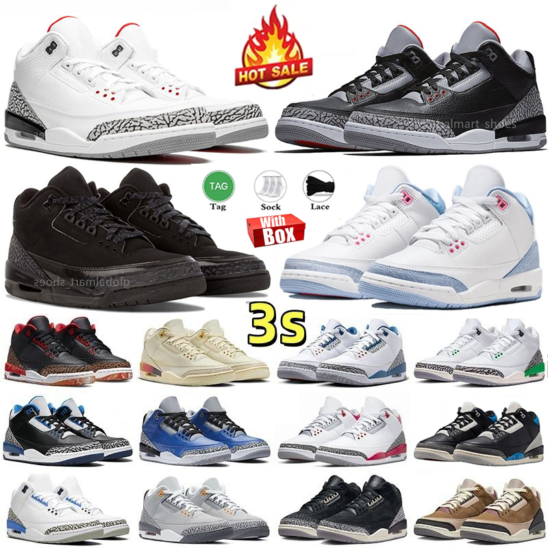 With box 3 3s Basketball Shoes a Ma Maniere Cardinal Fire Red Dark Mocha Racer Blue Unc Wizards Black White Cement Reimagined Georgetown Lucky Green Sports Sneakers