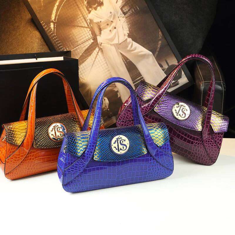 Genuine Leather Women's Bag Fashion Snake Pattern Ladies Tote Handbags Large Capacity Mom Shoulder Crossbody Bags