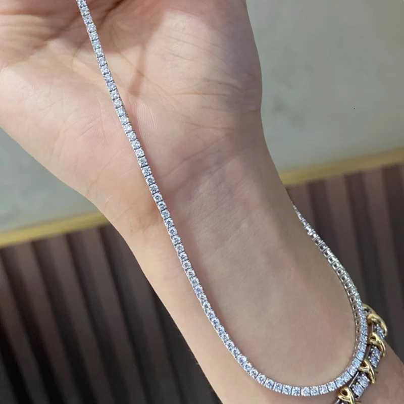 New S925 Sterling Silver Hip Hop Full CZ Choker Chain Necklace For Women Luxury Cubic AAA Zircon Short Accessories Fine Jewelry XJ250708