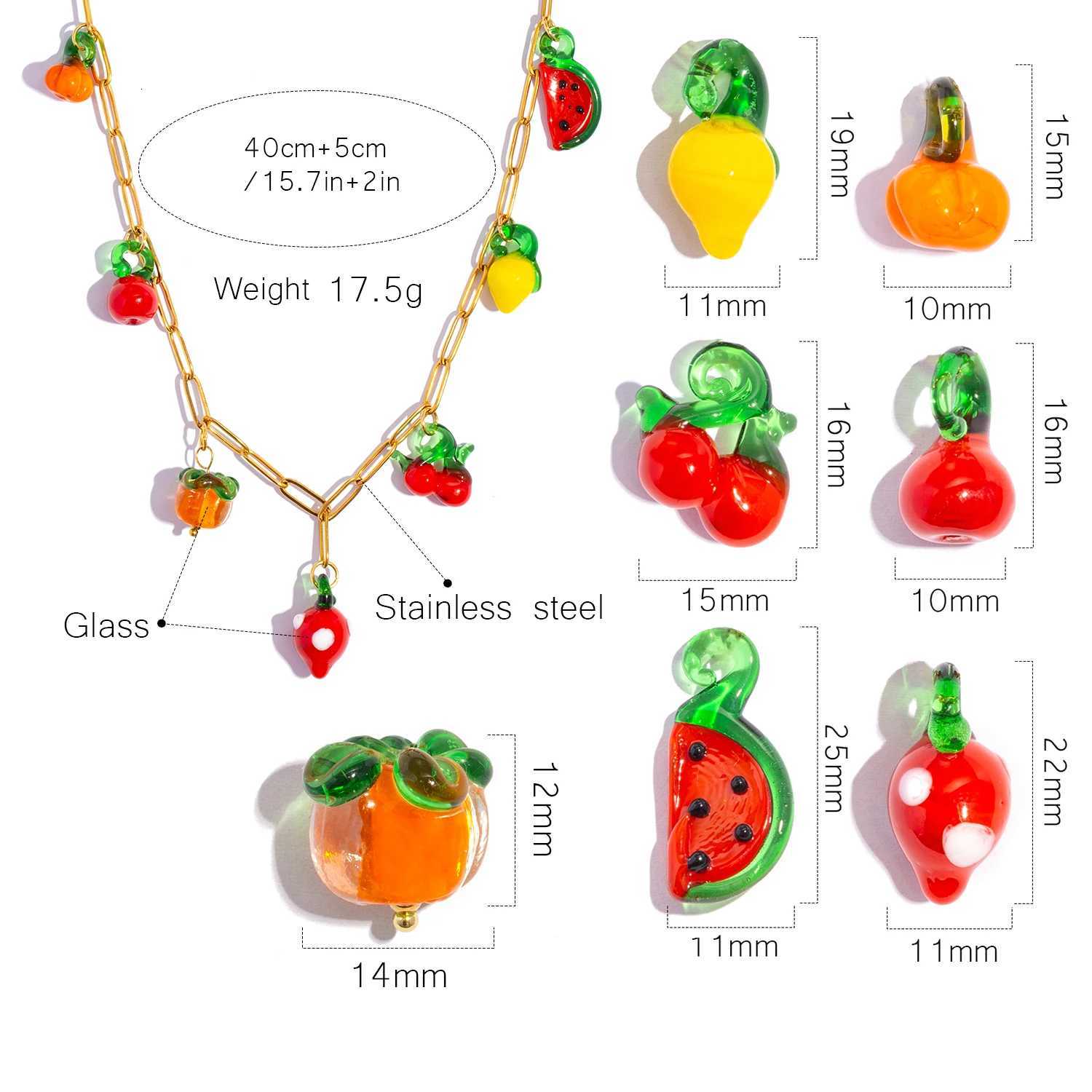 Colorful Fruit Charm Necklace for Women Stainless Steel Pendant Summer Beach Vacation Jewelry Z250910