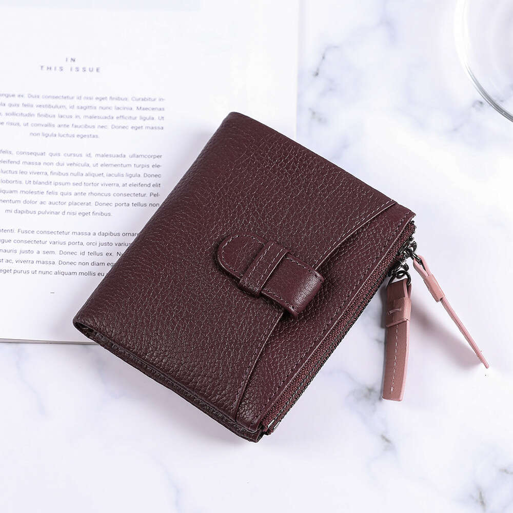 Short for Women Fashion New Top Layer Cowhide Card Holder Zipper Ladies Wallet designer wallet B5 B5