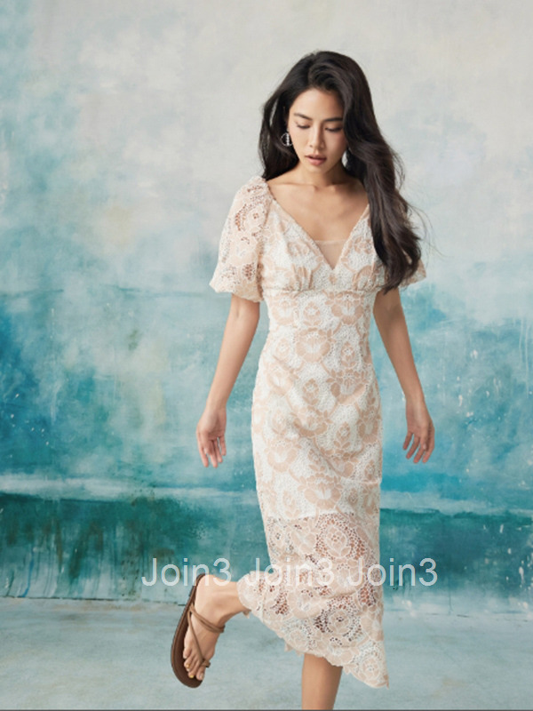 Summer New Vacation Style Hollow Embroidered High Waist Mid-Length Skirt French Elegant Lace Skirt 6855