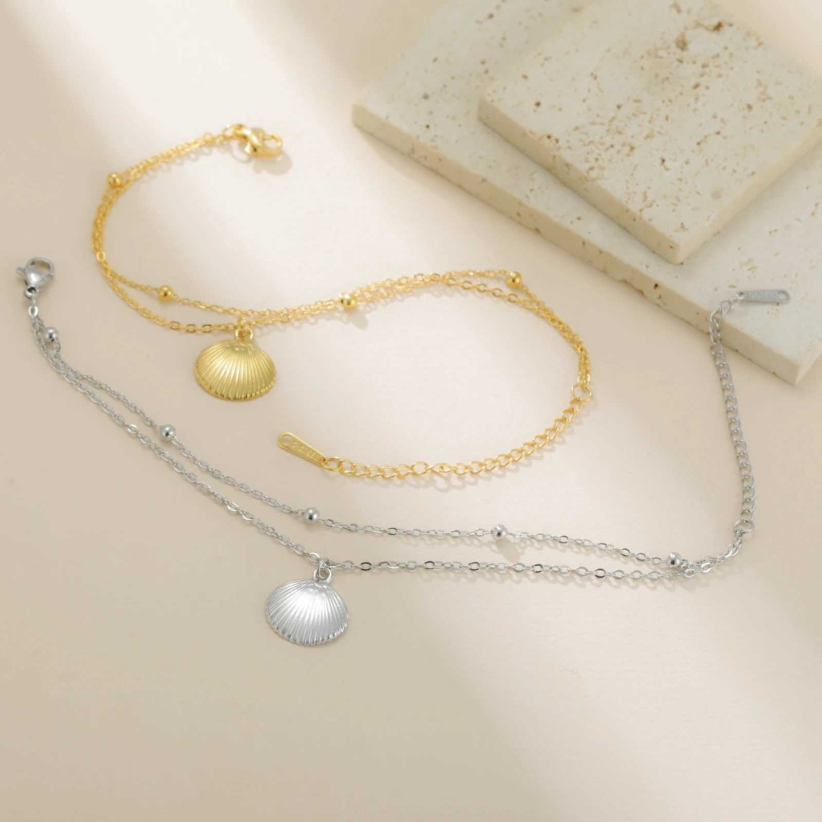 Cazador Sea Shell Double Chains Bracelets for Women Stainless Steel Summer Beach Holiday Jewelry Hand Bracelet Trend 2025 New W250728