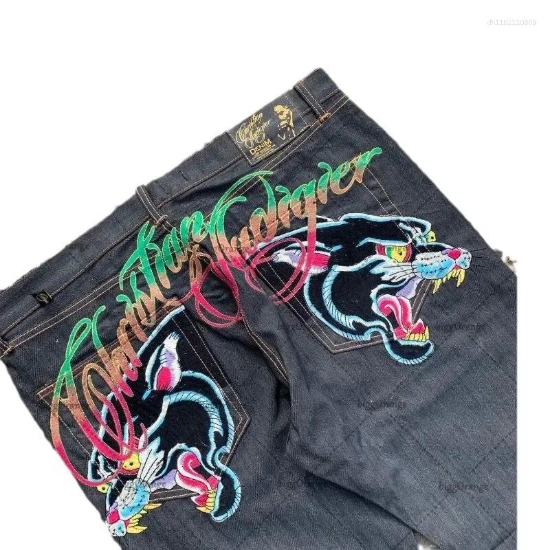 Men's Jeans American Y2K Street Hip Hop Letter Printed Straight Leg Trendy Casual High Waist Style
