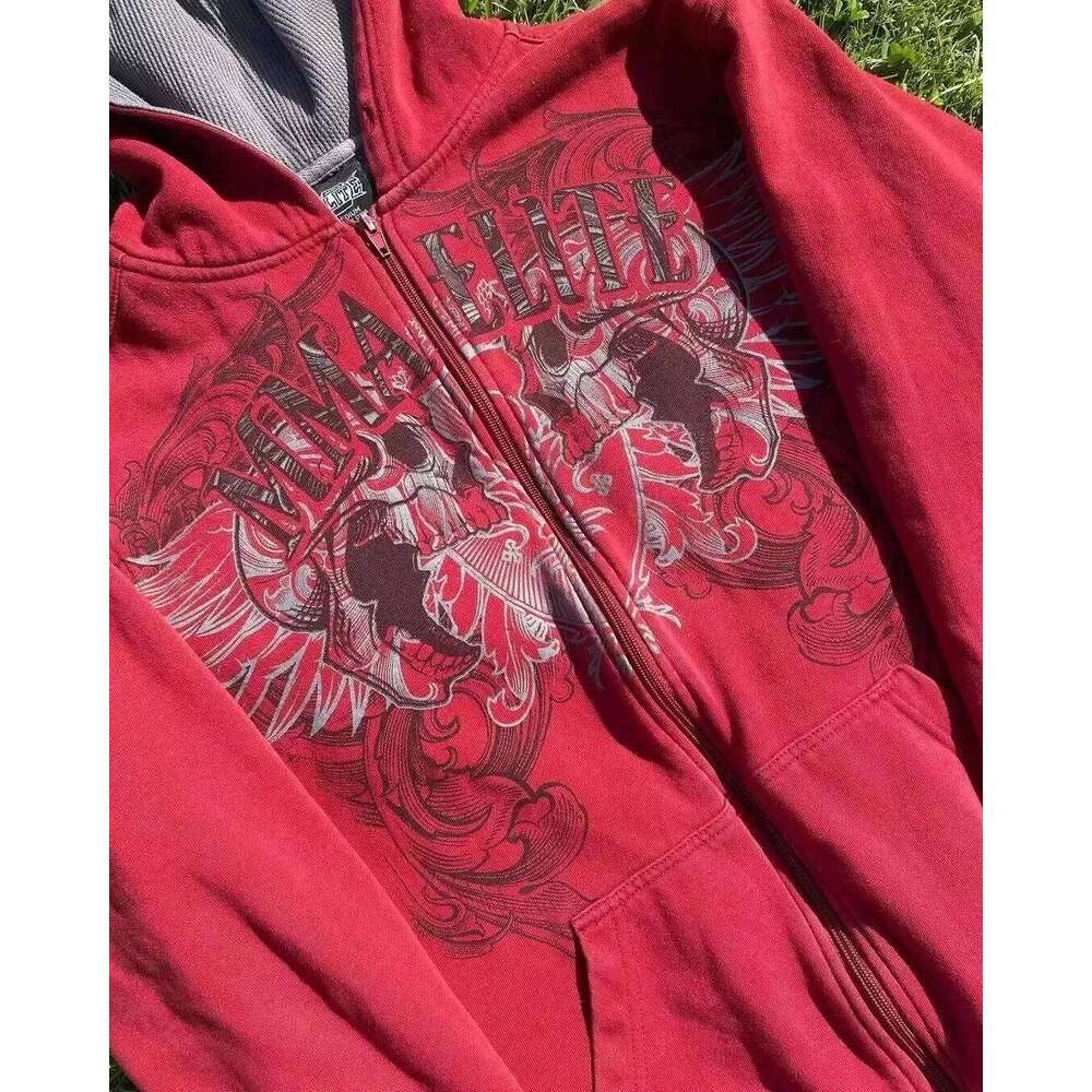 Designer Clothing 2025 American New Y2k Hip-Hop Pattern Printing Warm Zipper Hooded Sweater Women's Street Fashion Trend Plus Veet Padded Sweatsh