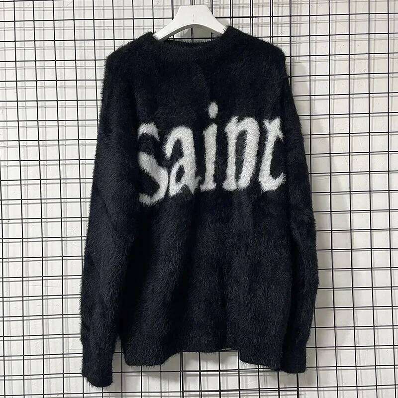Classic Letter Jacquard Saint Sweater Men Women Couple Casual Black Knitted Sweatshirts High Quality Crewneck Pullovers