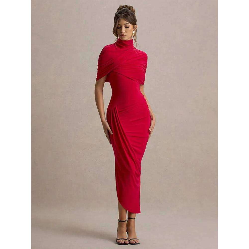 Designer Clothing 2025 Women Solid High Neck Pleated Maxi Slim Fit Waist Cinching Backless Long Dress Lady Summer Elegant Party Vestidos 2025