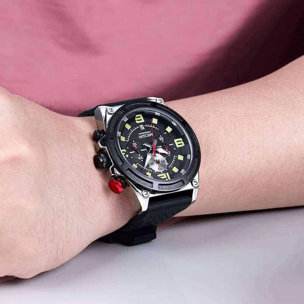 MEGIR Men's Sports Chronograph Watch - 47mm Silicone Strap, Waterproof, Luminous - Bulk Wholesale