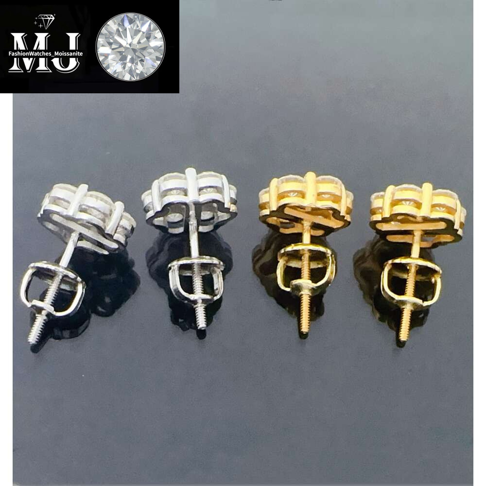 Iced out cluster lab dia screw back sier wer vvs moissanite stud earrings for men women