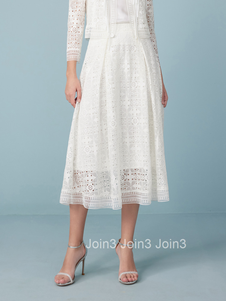 Summer New Lace Midi Skirt Black Slimming Elegant High Waist A-line Skirt 1242