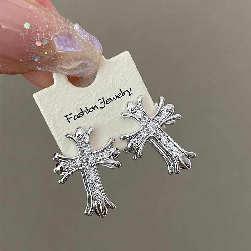 Light Minimalist Exquisite Sparkling Dia Cross Ins Style Small High-end Versatile Women's Niche Earrings