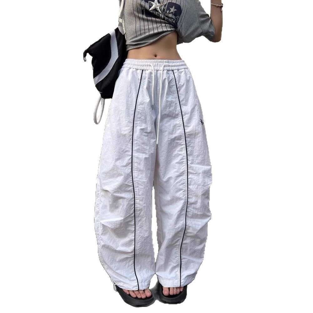 American Style Pleated Striped Sports Cargo Paratrooper Unisex Casual Loose Wide Leg Scimitar Pants Trendy