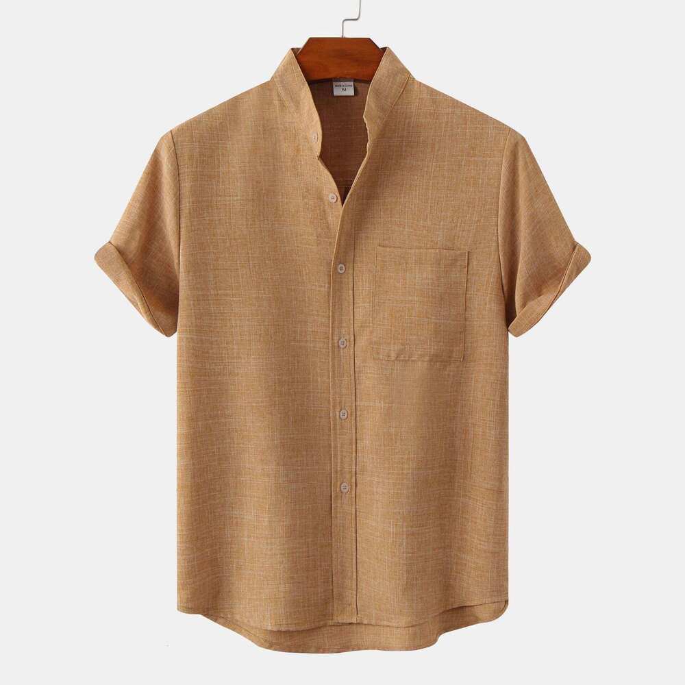 2025 Summer New Men's Short Sleeve Solid Color Cotton Linen Shirt