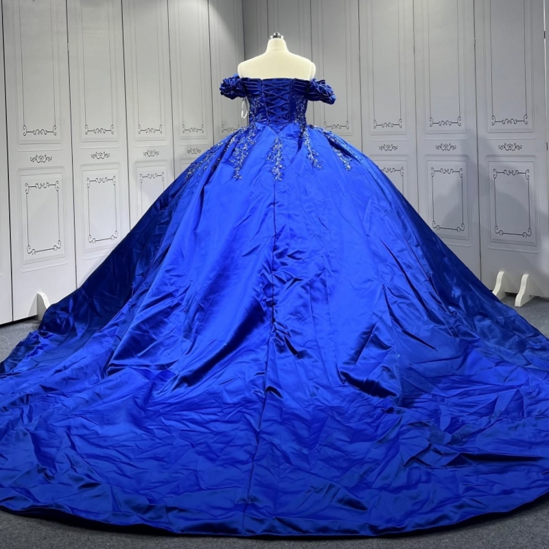Royal Blue Shiny Quinceanera Dresses Ball Gown Off The Shoulder Applique Beading Party Birthday Sweet 16 Dress Vestidos 15 Anos