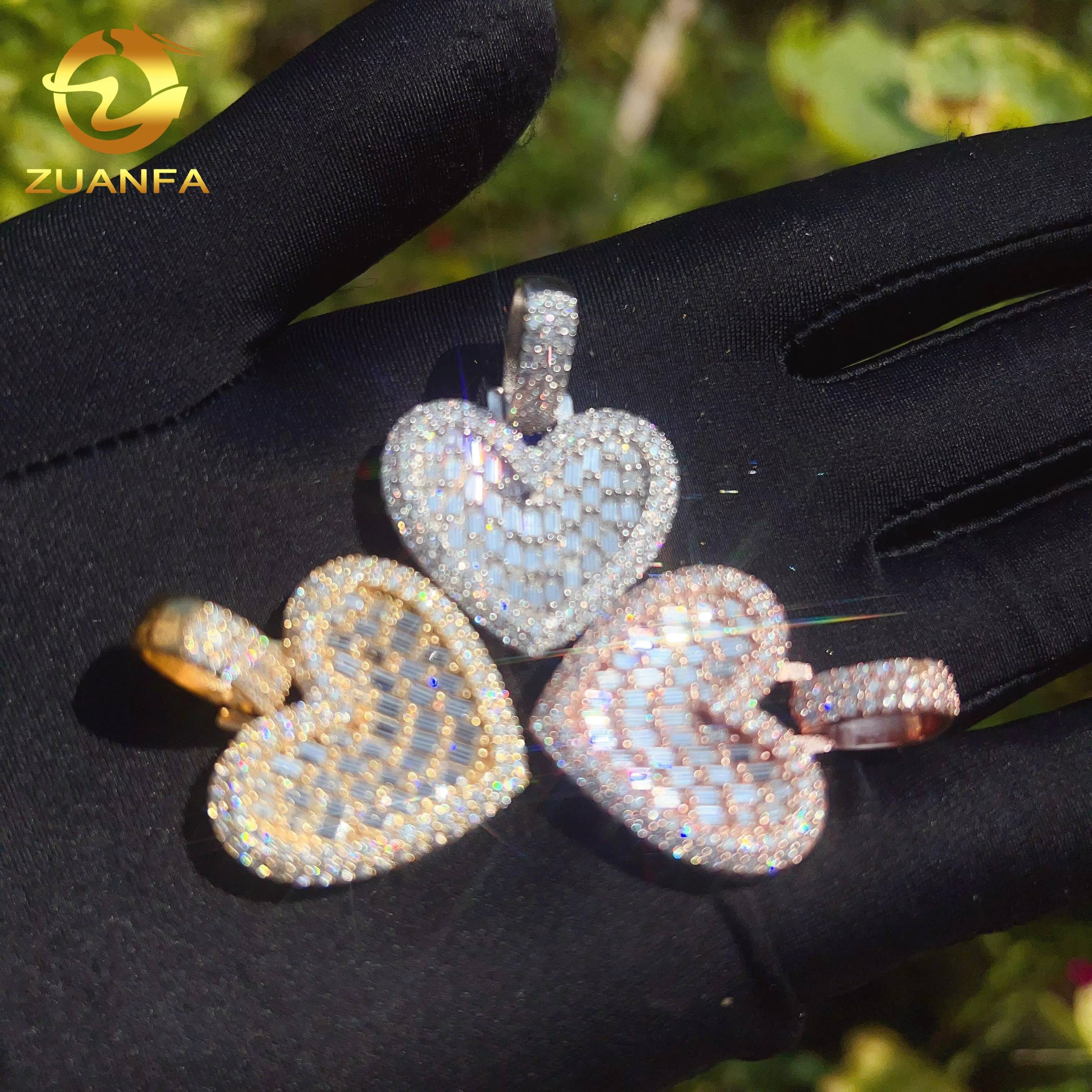 Custom Hip Hop VVS Moissanite Diamond Pendant Fine Jewelry in Sterling Silver 925 Iced Heart Pendant