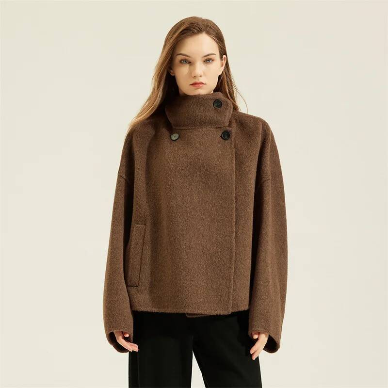 High Quality Double-Sided Wool Coat Women Alpaca Fibre Short Jackets Streetwear Outerwear Lady Cashmere Overcoat Autumn Winter