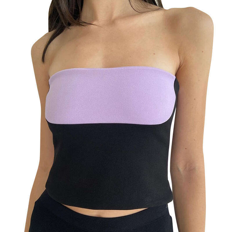 M24tp178 Women's Summer New Color-Block Sleeveless Backless Off-Shoulder Sexy Tube Top B5