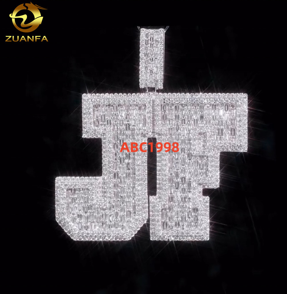 Hip Hop Style Custom High-end 925 Silver Iced Out Mens Baguette Diamond VVS Moissanite Letter Pendant