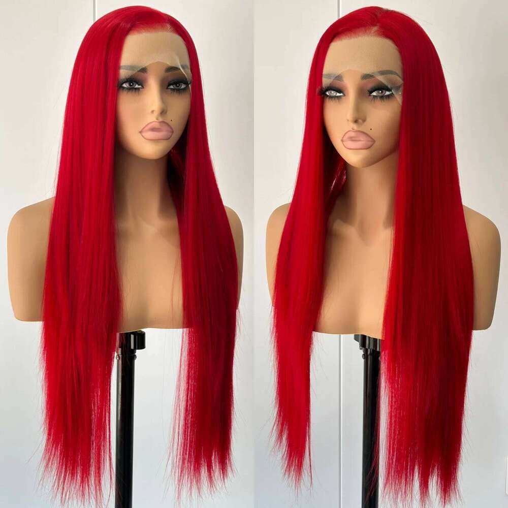 Bury Red Long Straight Synthetic Front Wig Dark Wine Colored Human Hair Lace Frontal Wigs For Women Party Cosplay