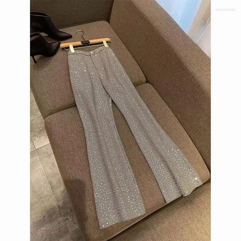 Women's Two Piece Pants Xgoth High End Slim Sequins Luxurious Design Professional Outfits Suit Waist Flare Suits Women Clothing Set