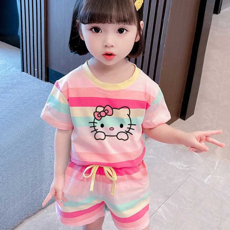 Sanrio ute Hello Kitty Summer Clothing Sets for Kids Baby Girls Outfits Childrens Short Sleeve T Shirt + Elastic Waist Shorts 2pcs w250728