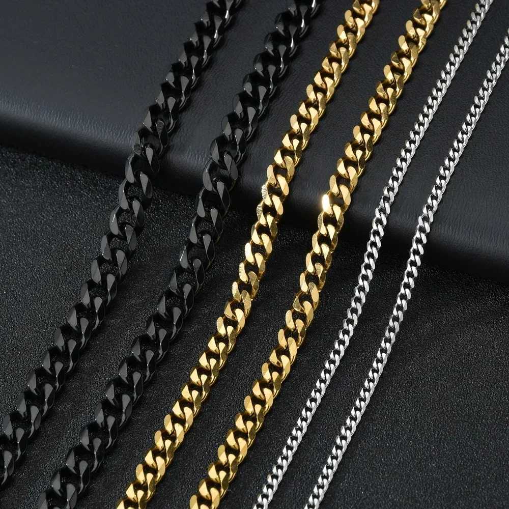 3.5-7MM Stainless Steel Necklaces For Men Punk Gold Color Cuban Link Chain Women Hip Hop Fashion Jewelry Accessories 45-70CM XJ250708