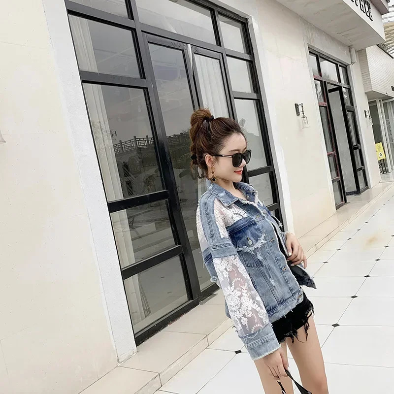 Cotton Denim Coat Women Lace Spring Autumn Ropa Cardigan Jeans Maxi Punk Gothic Bomber Jacket Windbreaker Y2k Jackets Korean 250728