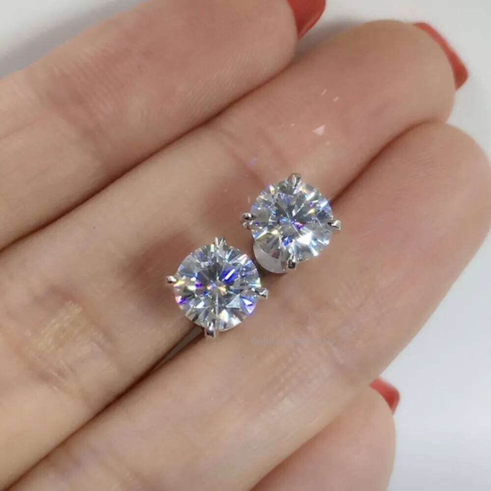 Real Sterling Sier Stud Classic 6-8mm Round Created Moissanite Earrings for Women wedding Jewelry female CX200624