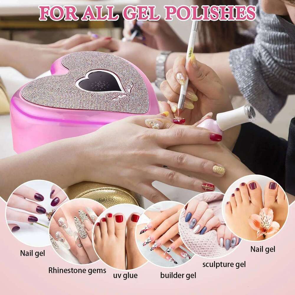 96W with Rhinestone Gel Dryer Pedicure hine LED light for Nails Heart Shaped Nail Drill and UV Lamp Set