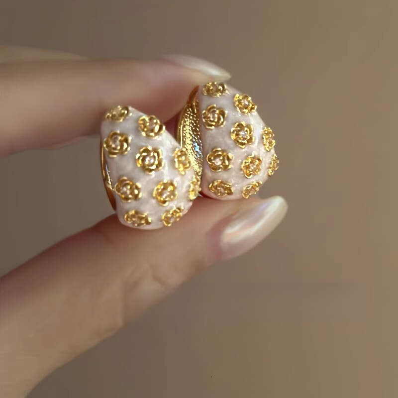 Aphro Garden Super Fairy French Glaze Flower Exaggerated High-end Niche Stud Earrings Vacation Style