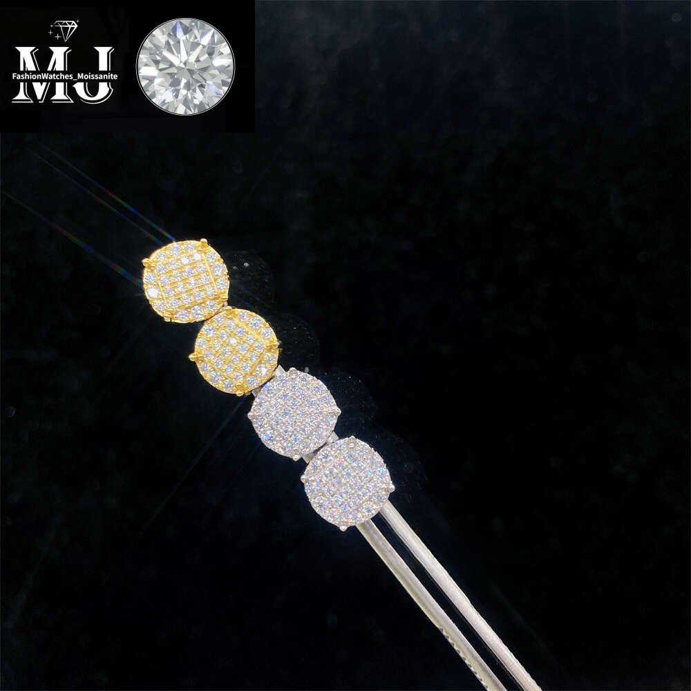 Iced Out Hip Hop Round Shape Vvs Moissanite Stud Earrings Sterg Sier Men and Women
