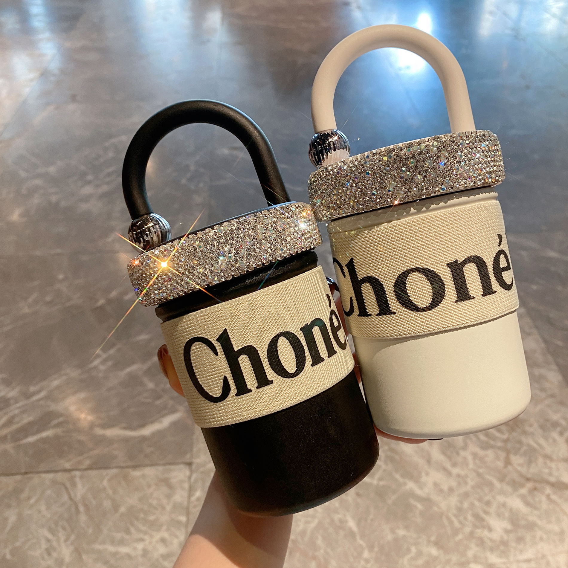 Designer Water Bottle Luxury Crystal Girls Portable Double Wall Vacuum Reusable Coffee Cups Travel Mug Stainless Steel Insulated Thermos Tumbler with 